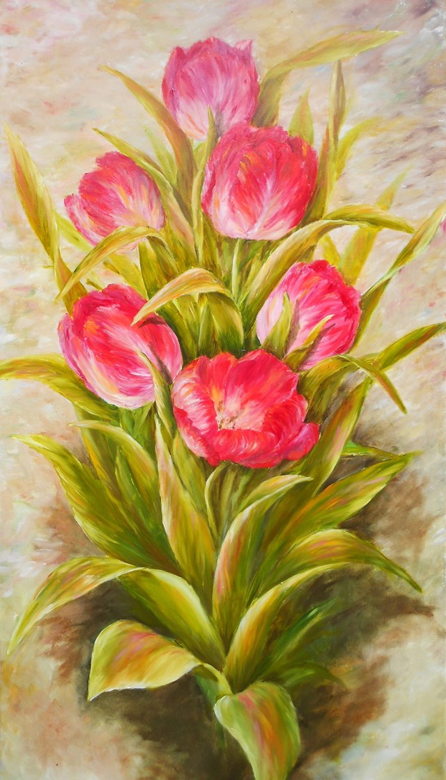 Living room painting by Bożena Olak titled Tulips