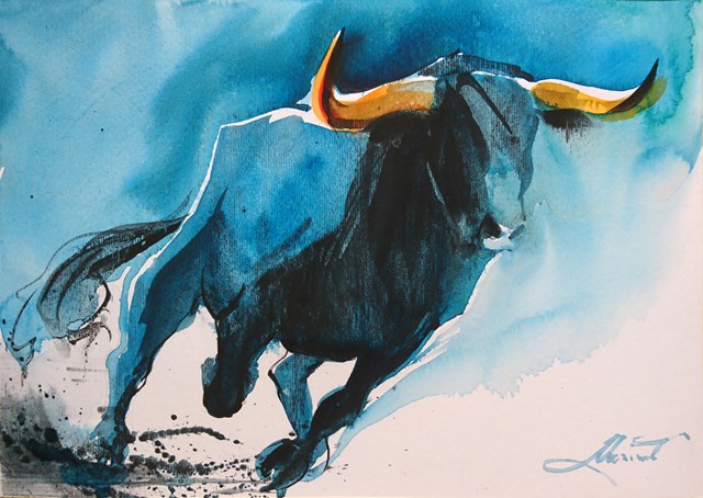 Living room painting by Beata Musiał-Tomaszewska titled Blue Bull
