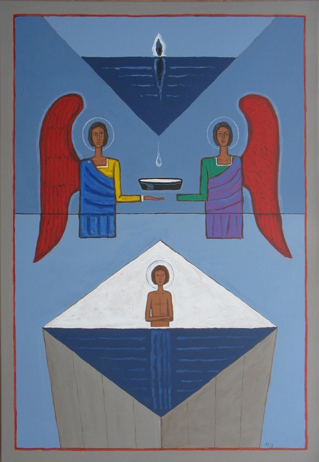 Living room painting by Mikołaj Malesza titled Baptism