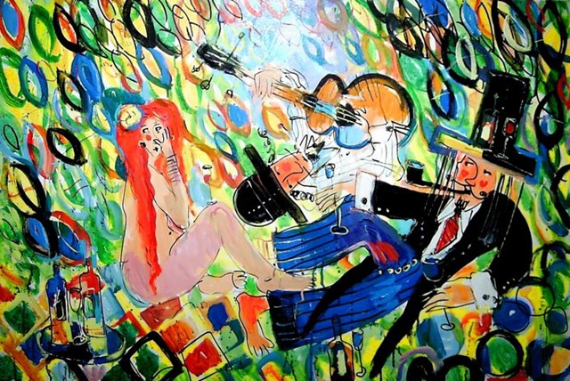 Obraz do salonu artysty Dariusz Grajek pod tytułem Muzykowanie na trawie