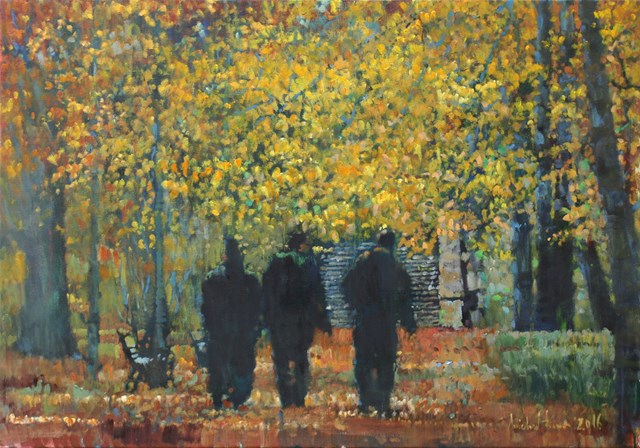 Living room painting by Michał Baca titled Autumn trio