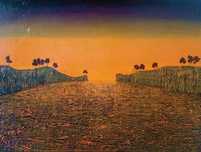 Obraz do salonu artysty Michał Mroczka pod tytułem Pomarańczowy pejzaż