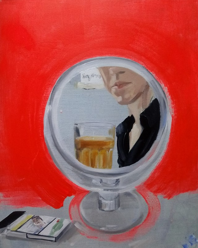 Living room painting by Judyta Krawczyk titled Self portrait with tea