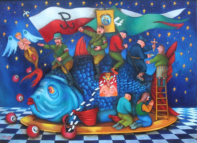 Living room painting by Jacek Lipowczan titled Merry Xmas - Christmas-very patriotic Carp