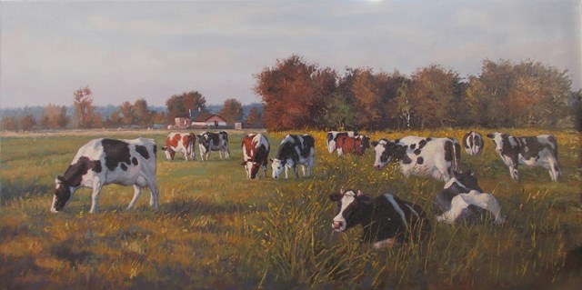 Obraz do salonu artysty Wojciech Piekarski pod tytułem Pejzaż z krowami