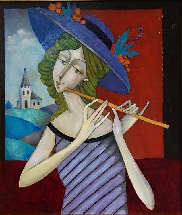 Obraz do salonu artysty Jan Bonawentura Ostrowski pod tytułem Dziewczyna grająca na flecie