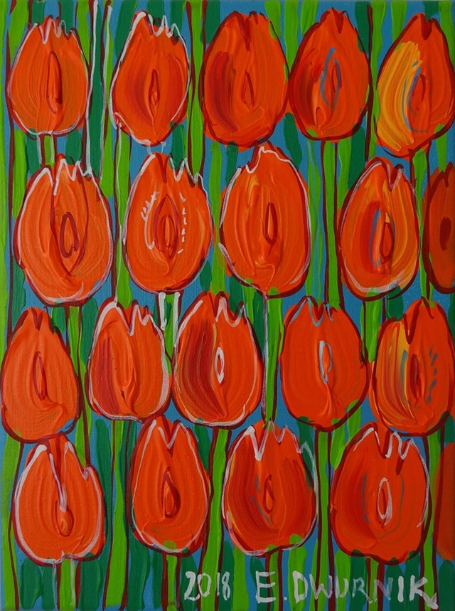 Obraz do salonu artysty Edward Dwurnik pod tytułem Pomarańczowe tulipany 7540