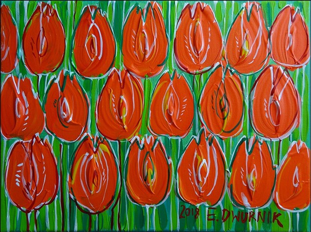 Living room painting by Edward Dwurnik titled Red tulips 7510