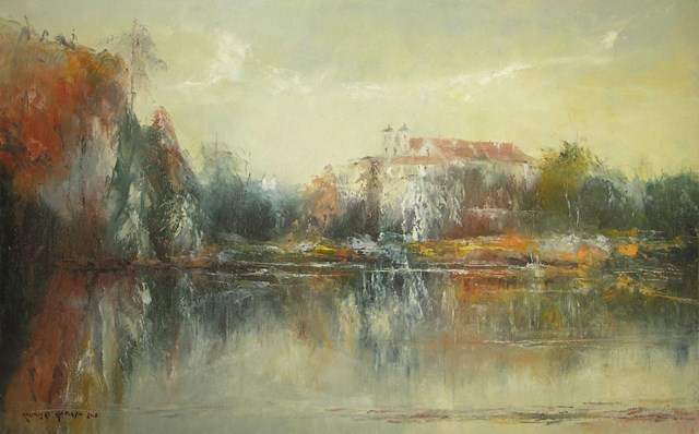 Living room painting by Kazimierz Hamada titled Tyniec- abbey