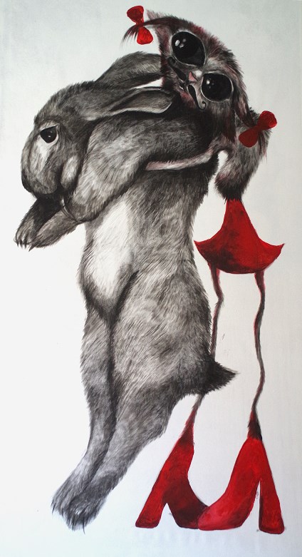 Obraz do salonu artysty Justyna Wojtaś pod tytułem Kicia z królikiem