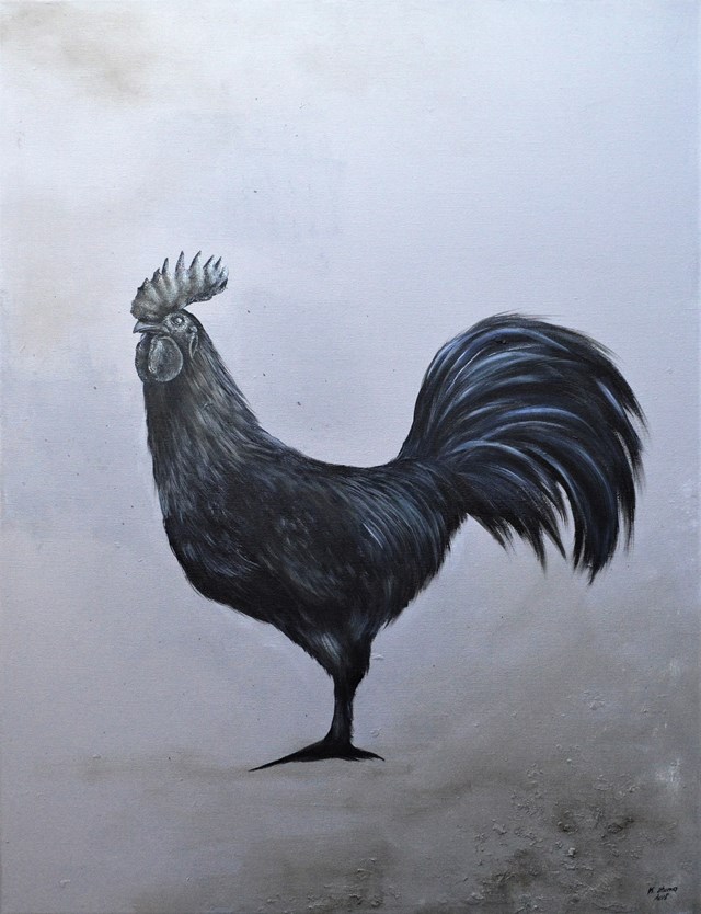 Living room painting by Klaudia Choma titled The great Black Rooster