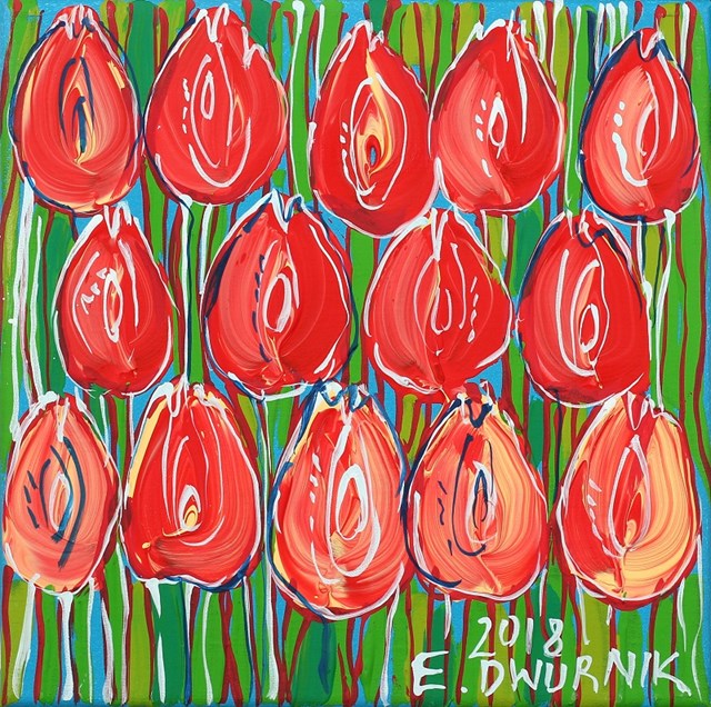 Living room painting by Edward Dwurnik titled Red tulips 7404