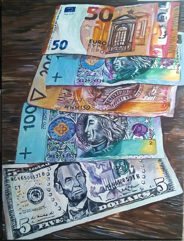 Living room painting by Ilona Foryś titled Cash