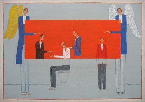 Living room painting by Mikołaj Malesza titled Exorcism