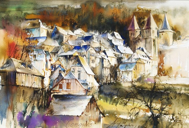 Living room painting by Adam Papke titled Conques ll 