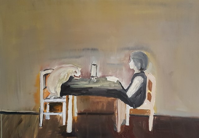 Living room painting by Piotr Szwabe vel Pisz titled Meal 
