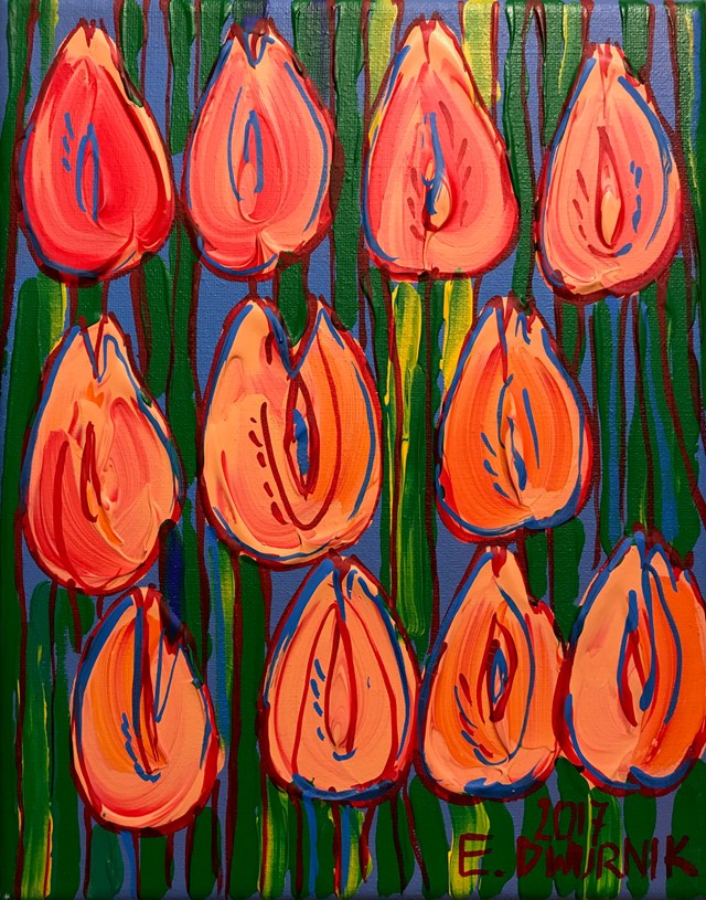 Living room painting by Edward Dwurnik titled Orange tulips 6980