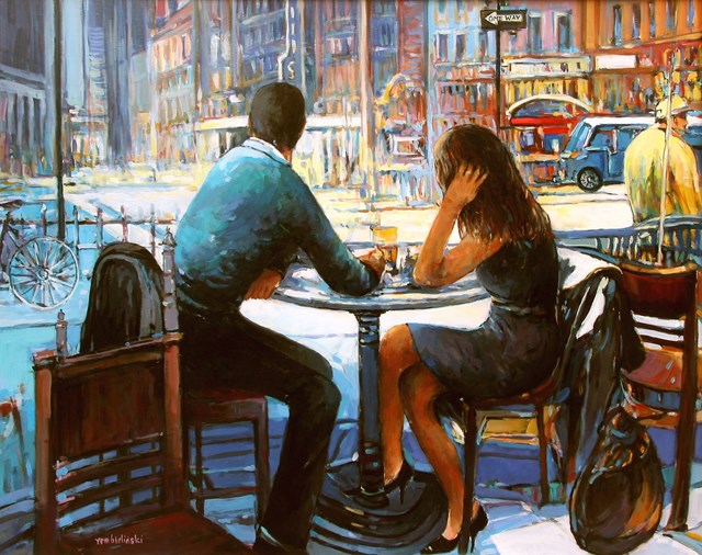 Living room painting by Piotr Rembieliński titled Coffee in New York