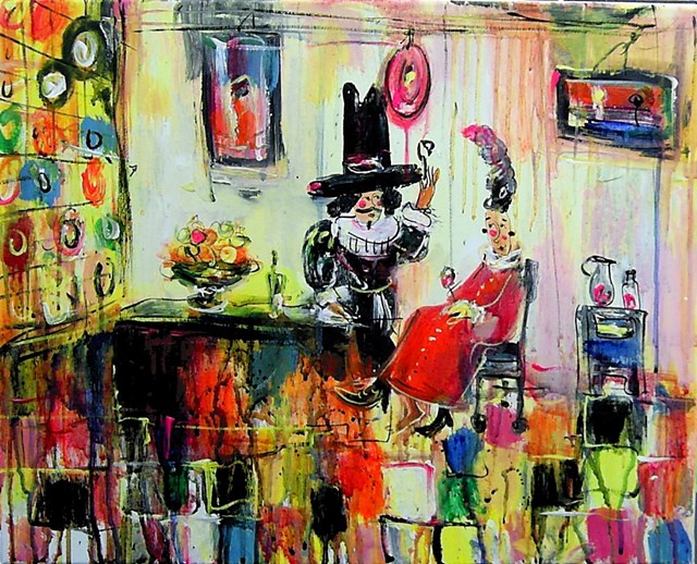 Living room painting by Dariusz Grajek titled Glass of wine