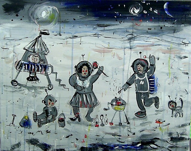 Obraz do salonu artysty Dariusz Grajek pod tytułem Kosmos czyli nasi na księżycu....