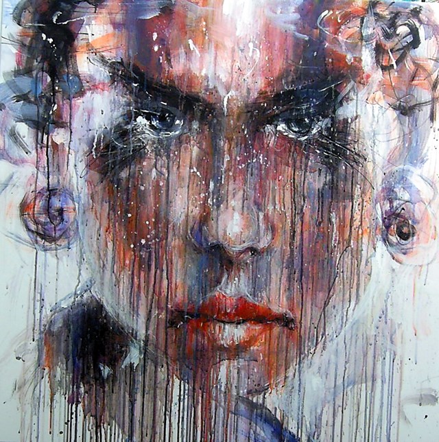 Living room painting by Dariusz Grajek titled Girl with earrings