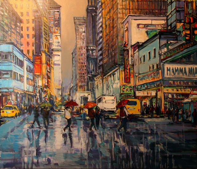 Living room painting by Piotr Rembieliński titled New York