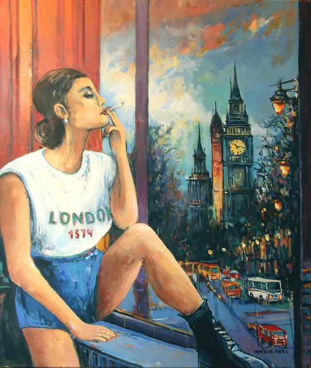 Living room painting by Piotr Rembieliński titled London