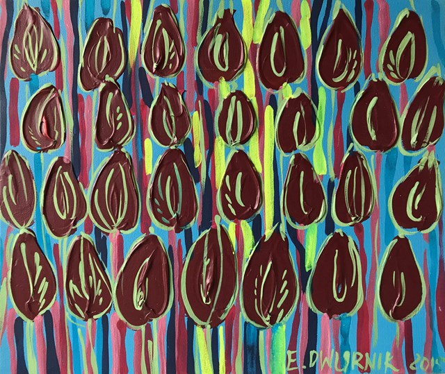 Living room painting by Edward Dwurnik titled Sad tulips