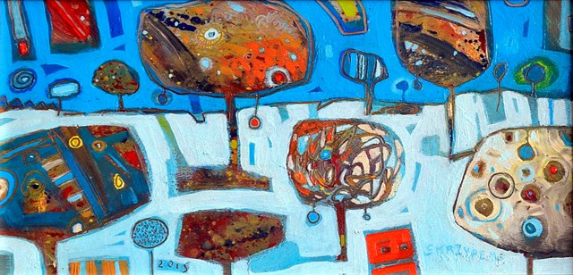 Obraz do salonu artysty Grzegorz Skrzypek pod tytułem Zimowy pejzaż z czerwoną bąbką 
