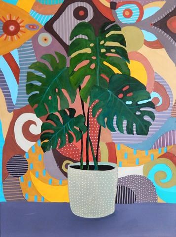Living room painting by Marcin Painta titled Monstera