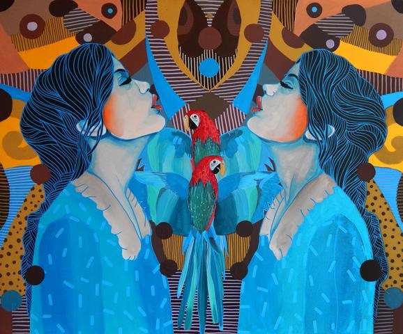 Living room painting by Marcin Painta titled Two parrots