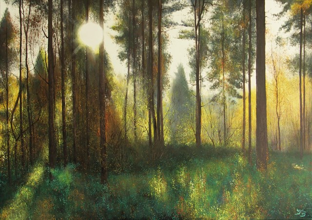 Living room painting by Konrad Hamada titled Forest