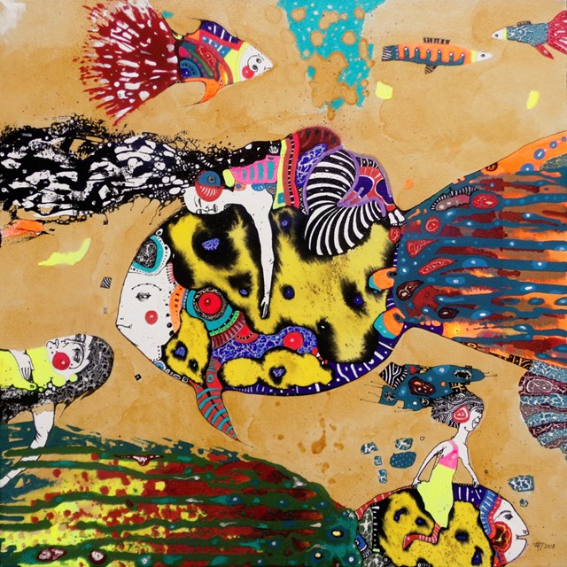 Obraz do salonu artysty Natalia Pastuszenko pod tytułem Ryby jako środek transportu