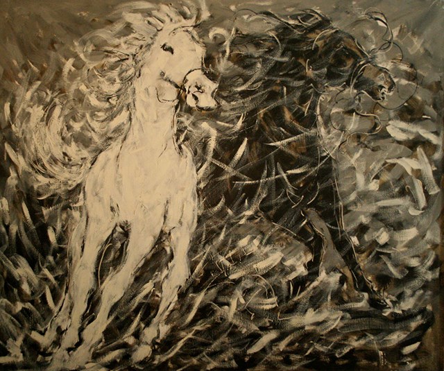 Living room painting by Adam Bojara titled K1 Horses