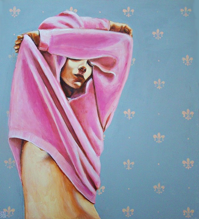 Living room painting by Renata Magda titled Pink sweater II