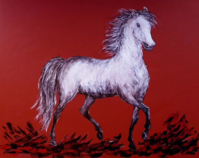 Living room painting by Adam Bojara titled K54 Horses