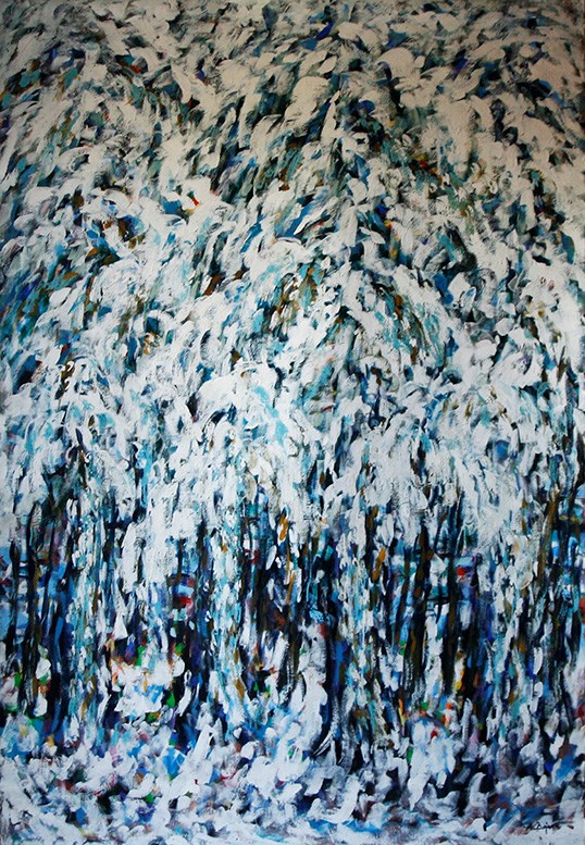 Living room painting by Adam Bojara titled 48 Winter Forest