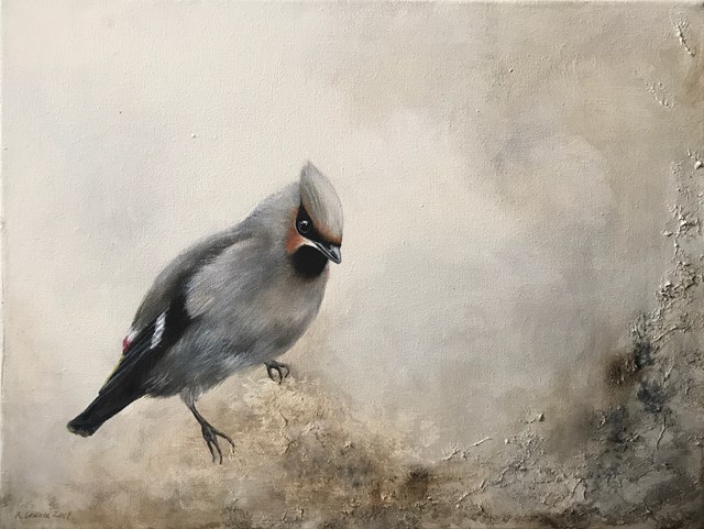 Living room painting by Klaudia Choma titled Waxwing