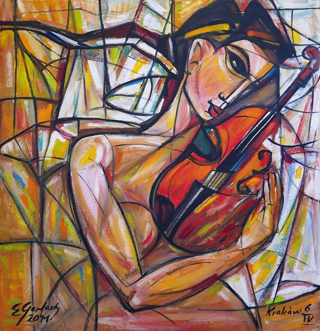 Obraz do salonu artysty Eugeniusz Gerlach pod tytułem Zakochana skrzypaczka