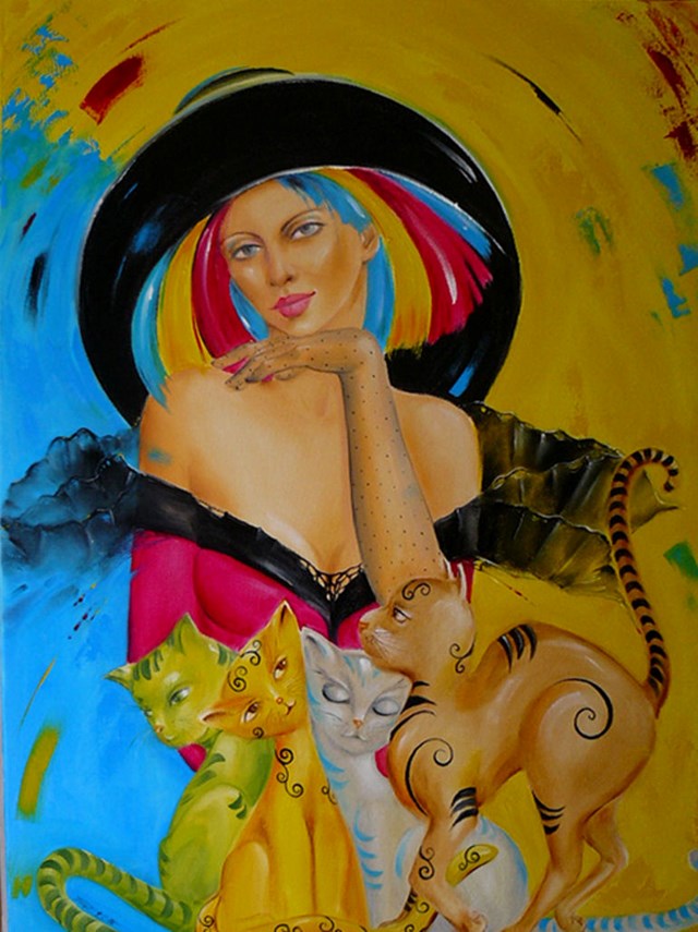 Obraz do salonu artysty Iwona Wierkowska-Rogowska pod tytułem Kocia gromadka