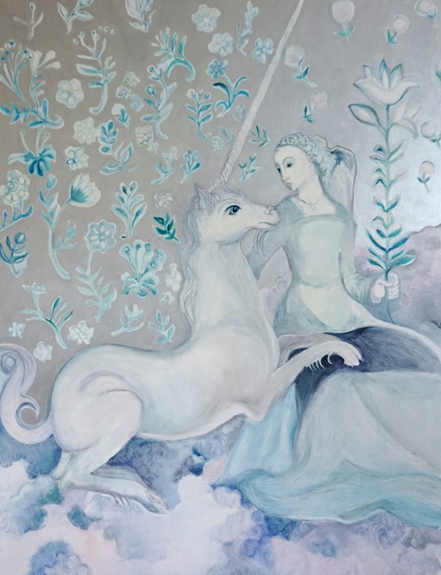 Living room painting by Katarzyna Dietrych-Kuzak titled Silver unicorn
