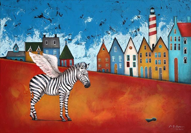 Living room painting by Małgorzata Rukszan titled Striped Weather