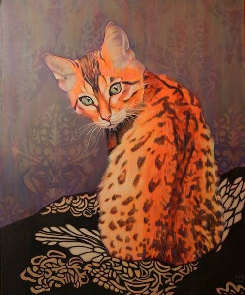 Living room painting by Janina Zaborowska titled Bengal cat