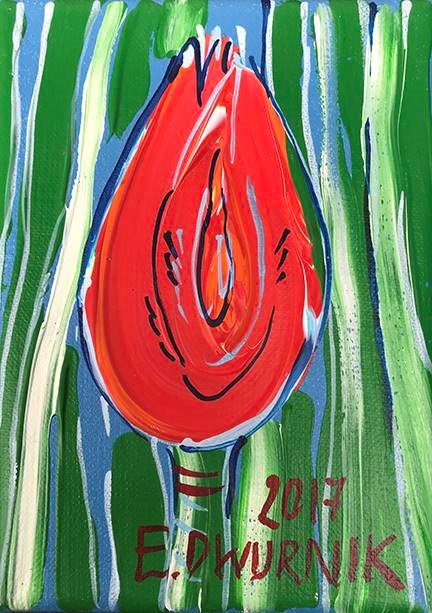 Living room painting by Edward Dwurnik titled Red Tulip II