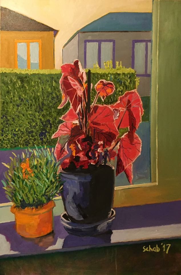 Obraz do salonu artysty David Schab pod tytułem Martwa natura z czerwonym kwiatem
