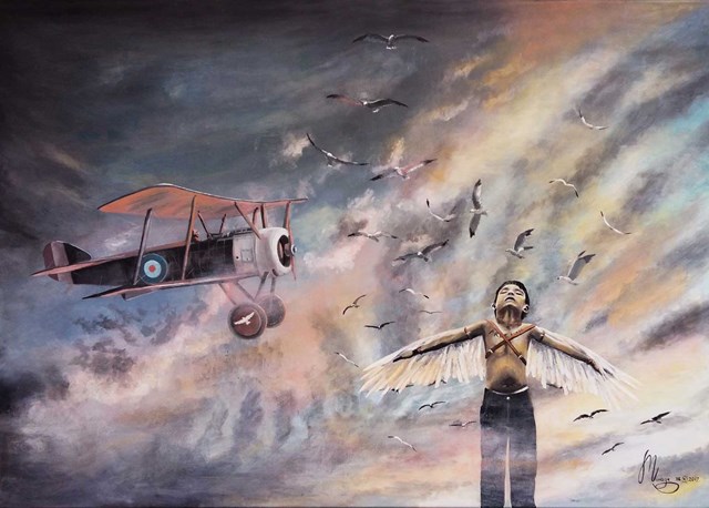 Living room painting by Martyna Mączka titled If I could fly