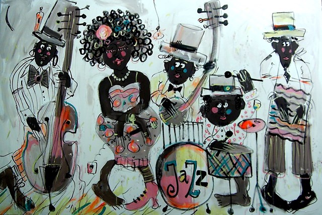 Living room painting by Dariusz Grajek titled Jazz band
