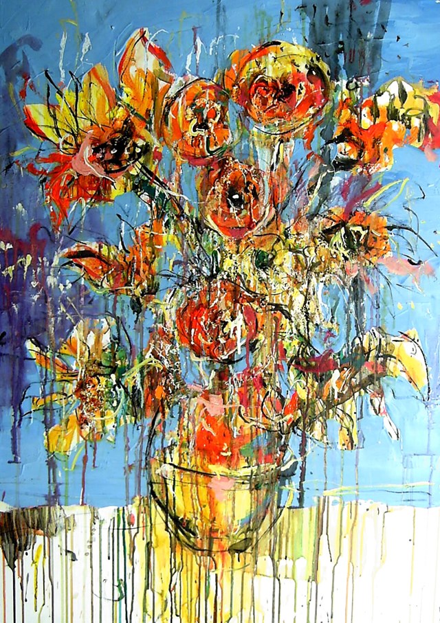 Living room painting by Dariusz Grajek titled Sunflowers