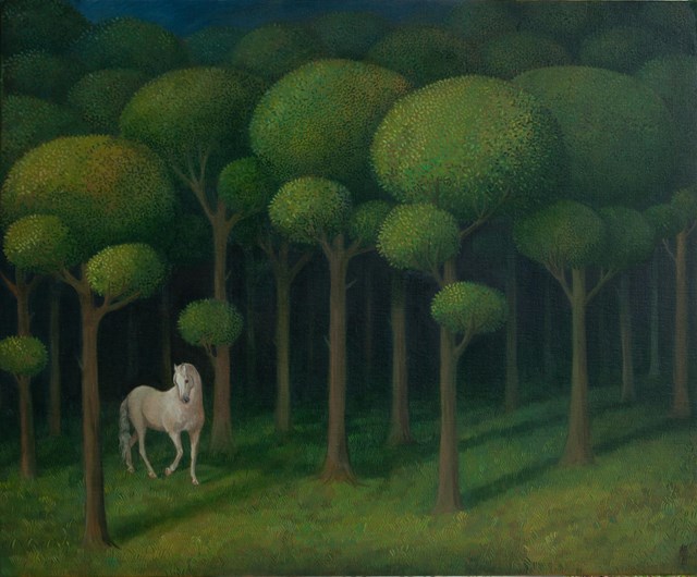 Living room painting by Malwina de Brade titled Holy Forest