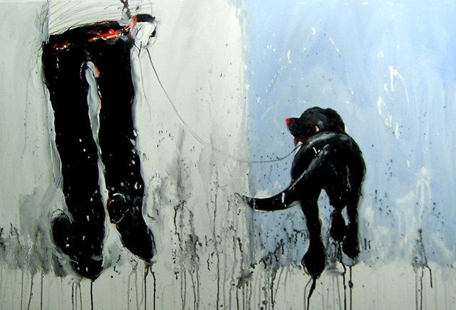 Living room painting by Dariusz Grajek titled A Man and his dog